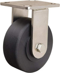Hamilton - 5" Diam x 2" Wide x 6-1/2" OAH Top Plate Mount Rigid Caster - Nylon, 1,600 Lb Capacity, Stainless Steel Double Shielded Precision Ball Bearing, 4 x 4-1/2" Plate - Eagle Tool & Supply