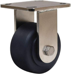 Hamilton - 4" Diam x 2" Wide x 5-5/8" OAH Top Plate Mount Rigid Caster - Nylon, 1,600 Lb Capacity, Stainless Steel Double Shielded Precision Ball Bearing, 4 x 4-1/2" Plate - Eagle Tool & Supply