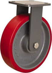 Hamilton - 8" Diam x 2" Wide x 9-1/2" OAH Top Plate Mount Rigid Caster - Polyurethane Mold onto Cast Iron Center, 1,800 Lb Capacity, Sealed Precision Ball Bearing, 4 x 4-1/2" Plate - Eagle Tool & Supply