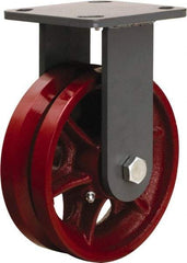 Hamilton - 6" Diam x 2" Wide, Iron Rigid Caster - 1,000 Lb Capacity, Top Plate Mount, 4" x 4-1/2" Plate, Straight Roller Bearing - Eagle Tool & Supply