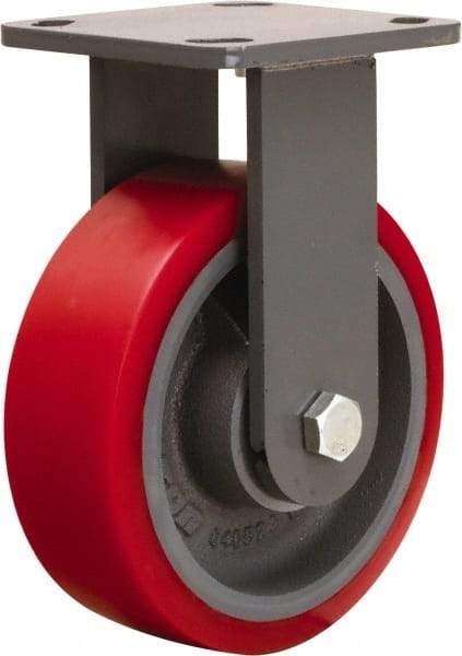 Hamilton - 6" Diam x 2" Wide x 7-1/2" OAH Top Plate Mount Rigid Caster - Polyurethane Mold onto Cast Iron Center, 1,400 Lb Capacity, Sealed Precision Ball Bearing, 4 x 4-1/2" Plate - Eagle Tool & Supply