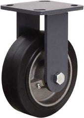 Hamilton - 6" Diam x 2" Wide x 7-1/2" OAH Top Plate Mount Rigid Caster - Rubber Mold on Cast Iron, 410 Lb Capacity, Tapered Roller Bearing, 4 x 4-1/2" Plate - Eagle Tool & Supply