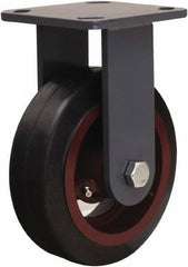 Hamilton - 6" Diam x 2" Wide x 7-1/2" OAH Top Plate Mount Rigid Caster - Rubber Mold on Cast Iron, 410 Lb Capacity, Straight Roller Bearing, 4 x 4-1/2" Plate - Eagle Tool & Supply