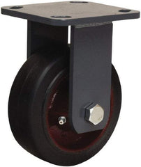 Hamilton - 5" Diam x 2" Wide x 6-1/2" OAH Top Plate Mount Rigid Caster - Rubber Mold on Cast Iron, 350 Lb Capacity, Straight Roller Bearing, 4 x 4-1/2" Plate - Eagle Tool & Supply