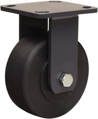 Hamilton - 5" Diam x 2" Wide x 6-1/2" OAH Top Plate Mount Rigid Caster - Nylon, 2,000 Lb Capacity, Sealed Precision Ball Bearing, 4 x 4-1/2" Plate - Eagle Tool & Supply