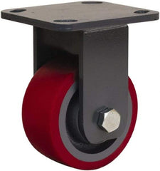 Hamilton - 4" Diam x 2" Wide x 5-5/8" OAH Top Plate Mount Rigid Caster - Polyurethane Mold onto Cast Iron Center, 900 Lb Capacity, Sealed Precision Ball Bearing, 4 x 4-1/2" Plate - Eagle Tool & Supply