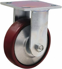 Hamilton - 5" Diam x 1-1/2" Wide x 6-1/2" OAH Top Plate Mount Rigid Caster - Cast Iron, 750 Lb Capacity, Straight Roller Bearing, 4 x 4-1/2" Plate - Eagle Tool & Supply