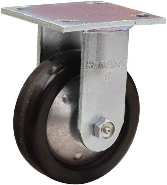 Hamilton - 5" Diam x 1-1/2" Wide x 6-1/2" OAH Top Plate Mount Rigid Caster - Phenolic, 600 Lb Capacity, Straight Roller Bearing, 4 x 4-1/2" Plate - Eagle Tool & Supply