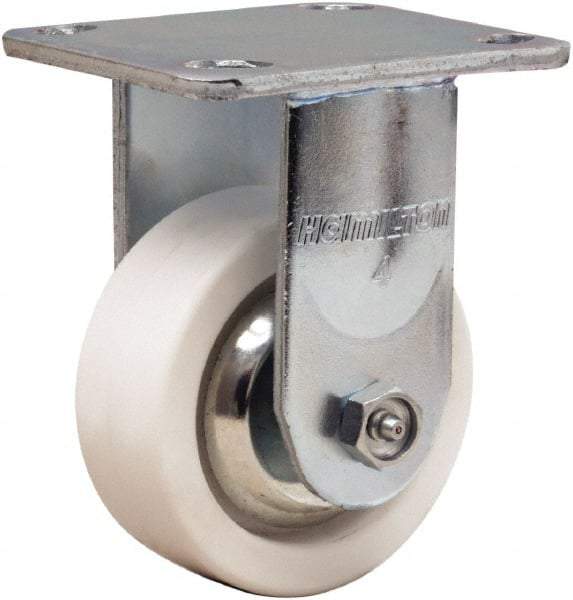 Hamilton - 4" Diam x 1-1/2" Wide x 5-5/8" OAH Top Plate Mount Rigid Caster - Polyolefin, 350 Lb Capacity, Delrin Bearing, 4 x 4-1/2" Plate - Eagle Tool & Supply