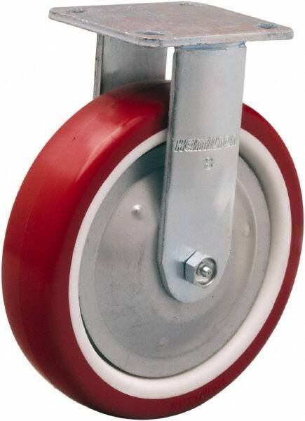 Hamilton - 8" Diam x 2" Wide x 9-1/2" OAH Top Plate Mount Rigid Caster - Polyurethane Mold on Polypropylene, 900 Lb Capacity, Straight Roller Bearing, 4 x 4-1/2" Plate - Eagle Tool & Supply