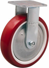 Hamilton - 8" Diam x 2" Wide x 9-1/2" OAH Top Plate Mount Rigid Caster - Polyurethane Mold on Polypropylene, 900 Lb Capacity, Straight Roller Bearing, 4 x 4-1/2" Plate - Eagle Tool & Supply