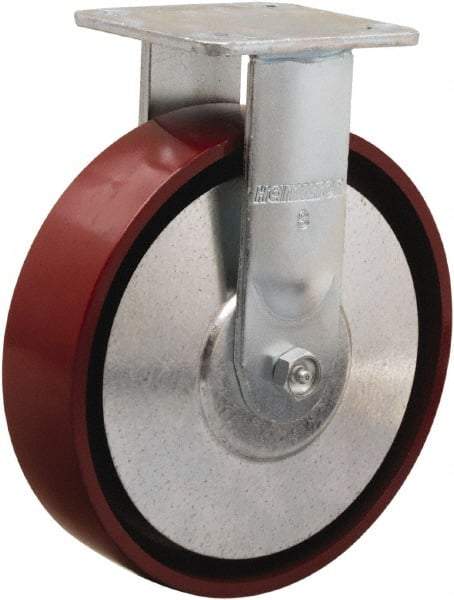 Hamilton - 8" Diam x 2" Wide x 9-1/2" OAH Top Plate Mount Rigid Caster - Cast Iron, 900 Lb Capacity, Sealed Precision Ball Bearing, 4 x 4-1/2" Plate - Eagle Tool & Supply
