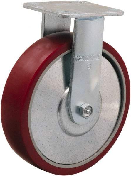 Hamilton - 8" Diam x 2" Wide x 9-1/2" OAH Top Plate Mount Rigid Caster - Polyurethane on Aluminum, 900 Lb Capacity, Straight Roller Bearing, 4 x 4-1/2" Plate - Eagle Tool & Supply