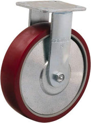 Hamilton - 8" Diam x 2" Wide x 9-1/2" OAH Top Plate Mount Rigid Caster - Polyurethane on Aluminum, 900 Lb Capacity, Straight Roller Bearing, 4 x 4-1/2" Plate - Eagle Tool & Supply