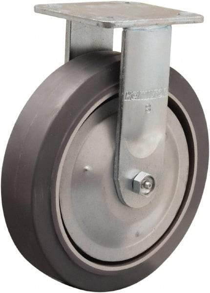 Hamilton - 8" Diam x 2" Wide x 9-1/2" OAH Top Plate Mount Rigid Caster - Rubber Mold on Aluminum, 500 Lb Capacity, Straight Roller Bearing, 4 x 4-1/2" Plate - Eagle Tool & Supply
