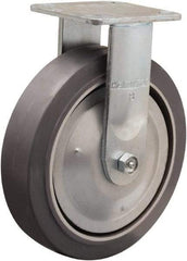 Hamilton - 8" Diam x 2" Wide x 9-1/2" OAH Top Plate Mount Rigid Caster - Rubber Mold on Aluminum, 500 Lb Capacity, Straight Roller Bearing, 4 x 4-1/2" Plate - Eagle Tool & Supply
