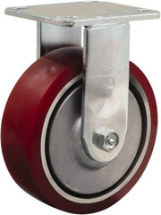 Hamilton - 6" Diam x 2" Wide x 7-1/2" OAH Top Plate Mount Rigid Caster - Polyurethane on Aluminum, 900 Lb Capacity, Straight Roller Bearing, 4 x 4-1/2" Plate - Eagle Tool & Supply