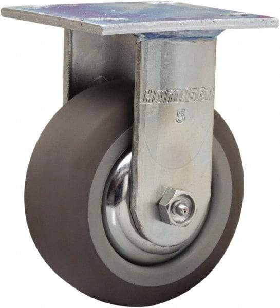 Hamilton - 5" Diam x 2" Wide x 6-1/2" OAH Top Plate Mount Rigid Caster - Rubber Mold on Polyolefin, 350 Lb Capacity, Straight Roller Bearing, 4 x 4-1/2" Plate - Eagle Tool & Supply