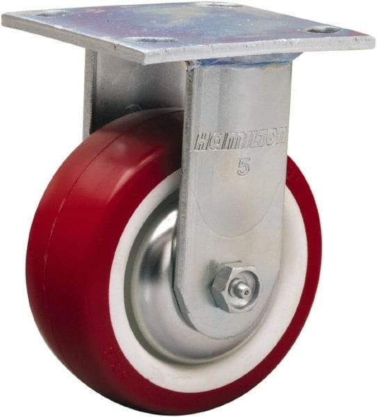 Hamilton - 5" Diam x 2" Wide x 6-1/2" OAH Top Plate Mount Rigid Caster - Polyurethane Mold on Polypropylene, 900 Lb Capacity, Straight Roller Bearing, 4 x 4-1/2" Plate - Eagle Tool & Supply