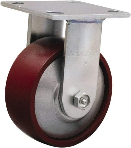 Hamilton - 5" Diam x 2" Wide x 6-1/2" OAH Top Plate Mount Rigid Caster - Cast Iron, 900 Lb Capacity, Sealed Precision Ball Bearing, 4 x 4-1/2" Plate - Eagle Tool & Supply