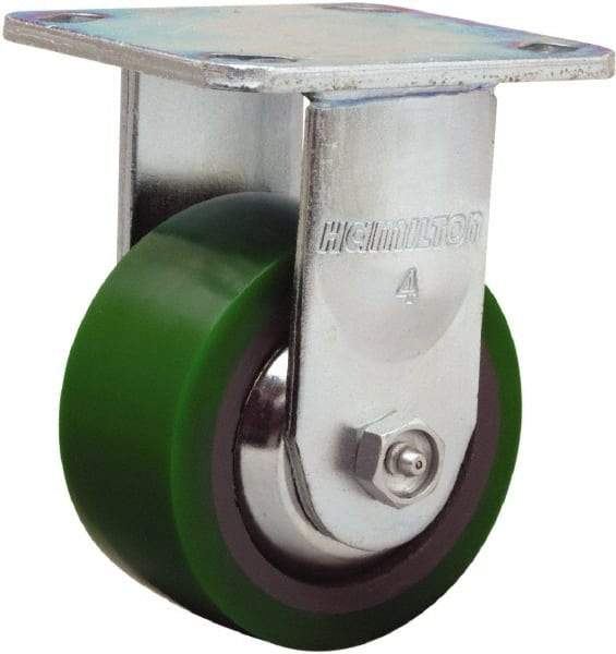 Hamilton - 4" Diam x 2" Wide x 5-5/8" OAH Top Plate Mount Rigid Caster - Polyurethane Mold onto Cast Iron Center, 750 Lb Capacity, Sealed Precision Ball Bearing, 4 x 4-1/2" Plate - Eagle Tool & Supply