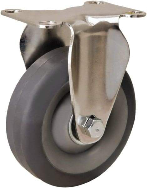 Hamilton - 4" Diam x 1-3/8" Wide x 5-1/8" OAH Top Plate Mount Rigid Caster - Rubber Mold on Polyolefin, 250 Lb Capacity, Delrin Bearing, 2-3/8 x 3-5/8" Plate - Eagle Tool & Supply