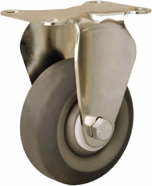 Hamilton - 3-1/2" Diam x 1-3/8" Wide x 4-7/8" OAH Top Plate Mount Rigid Caster - Rubber Mold on Polyolefin, 240 Lb Capacity, Delrin Bearing, 2-3/8 x 3-5/8" Plate - Eagle Tool & Supply