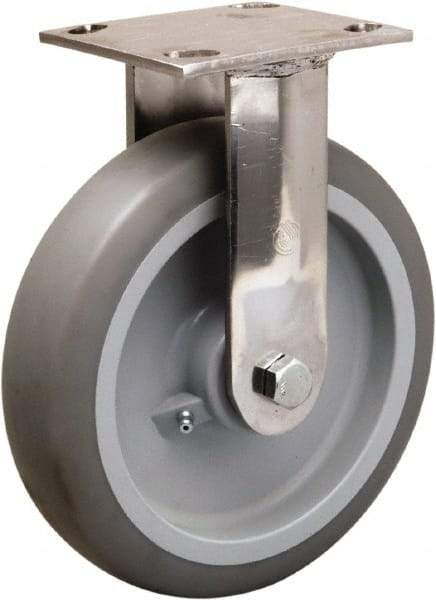 Hamilton - 8" Diam x 2" Wide x 9-1/2" OAH Top Plate Mount Rigid Caster - Rubber Mold on Polyolefin, 500 Lb Capacity, Delrin Bearing, 3-3/4 x 4-1/2" Plate - Eagle Tool & Supply
