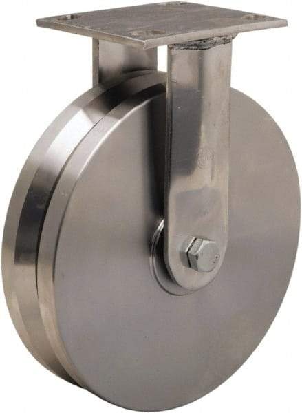 Hamilton - 8" Diam x 2" Wide, Stainless Steel Rigid Caster - 800 Lb Capacity, Top Plate Mount, 3-3/4" x 4-1/2" Plate, Stainless Steel Precision Ball Bearing - Eagle Tool & Supply