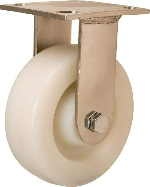 Hamilton - 6" Diam x 2" Wide x 7-1/2" OAH Top Plate Mount Rigid Caster - Nylon, 500 Lb Capacity, Stainless Steel Precision Ball Bearing, 3-3/4 x 4-1/2" Plate - Eagle Tool & Supply