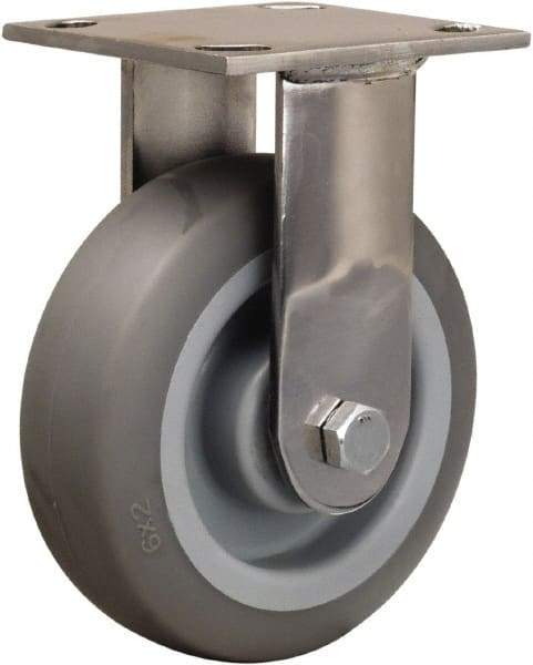 Hamilton - 6" Diam x 2" Wide x 7-1/2" OAH Top Plate Mount Rigid Caster - Rubber Mold on Polyolefin, 410 Lb Capacity, Delrin Bearing, 3-3/4 x 4-1/2" Plate - Eagle Tool & Supply