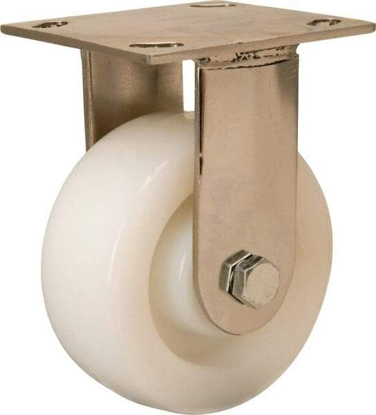 Hamilton - 5" Diam x 2" Wide x 6-1/2" OAH Top Plate Mount Rigid Caster - Nylon, 500 Lb Capacity, Stainless Steel Precision Ball Bearing, 3-3/4 x 4-1/2" Plate - Eagle Tool & Supply