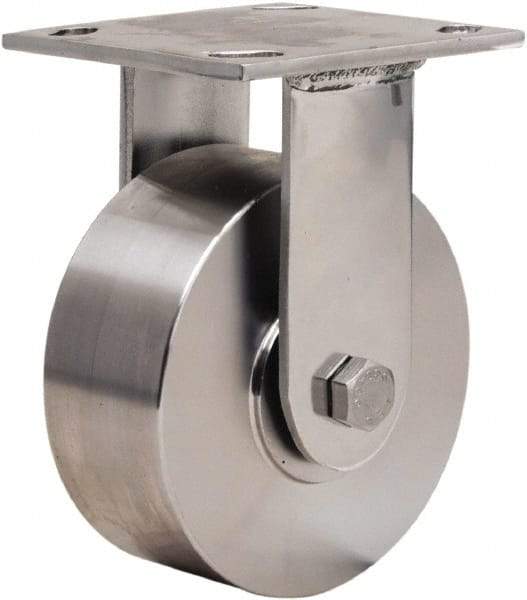 Hamilton - 5" Diam x 2" Wide x 6-1/2" OAH Top Plate Mount Rigid Caster - Forged Steel, 800 Lb Capacity, Plain Bore Bearing, 3-3/4 x 4-1/2" Plate - Eagle Tool & Supply