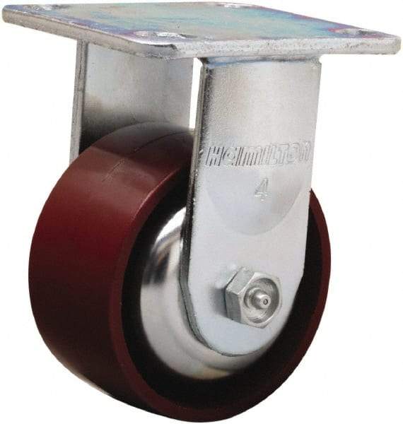 Hamilton - 4" Diam x 2" Wide x 5-5/8" OAH Top Plate Mount Rigid Caster - Cast Iron, 900 Lb Capacity, Sealed Precision Ball Bearing, 4 x 4-1/2" Plate - Eagle Tool & Supply