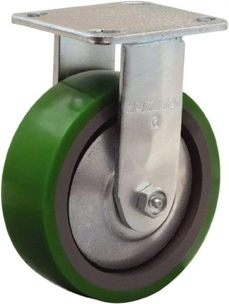Hamilton - 6" Diam x 2" Wide x 7-1/2" OAH Top Plate Mount Rigid Caster - Polyurethane Mold onto Cast Iron Center, 900 Lb Capacity, Sealed Precision Ball Bearing, 4 x 4-1/2" Plate - Eagle Tool & Supply