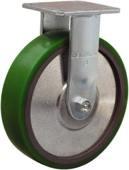 Hamilton - 8" Diam x 2" Wide x 9-1/2" OAH Top Plate Mount Rigid Caster - Polyurethane Mold onto Cast Iron Center, 900 Lb Capacity, Sealed Precision Ball Bearing, 4 x 4-1/2" Plate - Eagle Tool & Supply