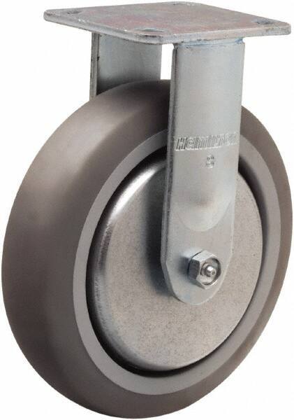 Hamilton - 8" Diam x 2" Wide x 9-1/2" OAH Top Plate Mount Rigid Caster - Rubber Mold on Polyolefin, 500 Lb Capacity, Straight Roller Bearing, 4 x 4-1/2" Plate - Eagle Tool & Supply