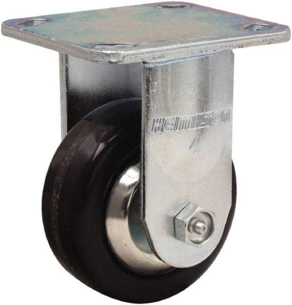 Hamilton - 4" Diam x 1-1/2" Wide x 5-5/8" OAH Top Plate Mount Rigid Caster - Phenolic, 600 Lb Capacity, Straight Roller Bearing, 4 x 4-1/2" Plate - Eagle Tool & Supply