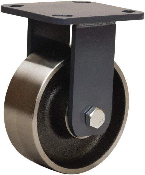 Hamilton - 5" Diam x 2" Wide x 6-1/2" OAH Top Plate Mount Rigid Caster - Forged Steel, 2,000 Lb Capacity, Sealed Precision Ball Bearing, 4 x 4-1/2" Plate - Eagle Tool & Supply