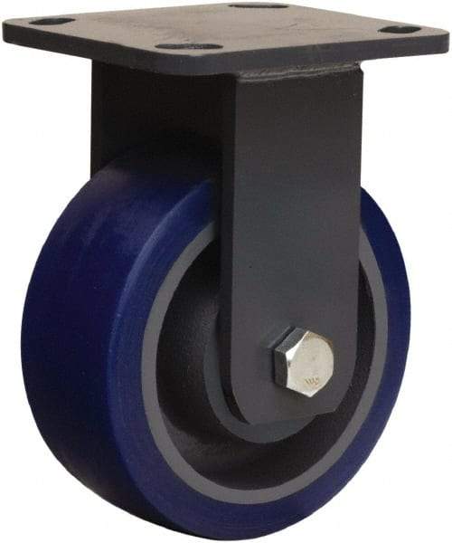 Hamilton - 5" Diam x 2" Wide x 6-1/2" OAH Top Plate Mount Rigid Caster - Polyurethane Mold onto Cast Iron Center, 840 Lb Capacity, Tapered Roller Bearing, 4 x 4-1/2" Plate - Eagle Tool & Supply