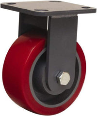 Hamilton - 5" Diam x 2" Wide x 6-1/2" OAH Top Plate Mount Rigid Caster - Polyurethane Mold onto Cast Iron Center, 1,250 Lb Capacity, Sealed Precision Ball Bearing, 4 x 4-1/2" Plate - Eagle Tool & Supply