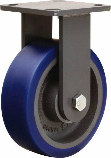Hamilton - 6" Diam x 2" Wide x 7-1/2" OAH Top Plate Mount Rigid Caster - Polyurethane Mold onto Cast Iron Center, 960 Lb Capacity, Tapered Roller Bearing, 4 x 4-1/2" Plate - Eagle Tool & Supply