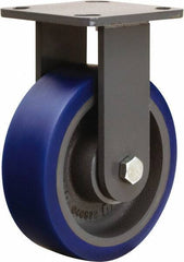 Hamilton - 6" Diam x 2" Wide x 7-1/2" OAH Top Plate Mount Rigid Caster - Polyurethane Mold onto Cast Iron Center, 960 Lb Capacity, Tapered Roller Bearing, 4 x 4-1/2" Plate - Eagle Tool & Supply