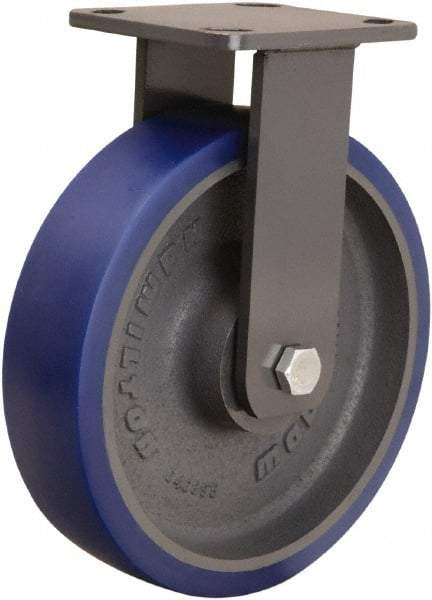 Hamilton - 8" Diam x 2" Wide x 9-1/2" OAH Top Plate Mount Rigid Caster - Polyurethane Mold onto Cast Iron Center, 1,200 Lb Capacity, Tapered Roller Bearing, 4 x 4-1/2" Plate - Eagle Tool & Supply