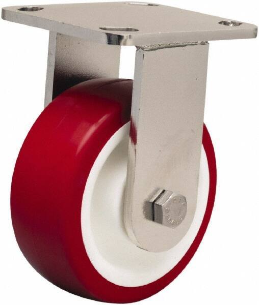 Hamilton - 5" Diam x 2" Wide x 6-1/2" OAH Top Plate Mount Rigid Caster - Polyurethane Mold on Polypropylene, 1,000 Lb Capacity, Delrin Bearing, 4 x 4-1/2" Plate - Eagle Tool & Supply