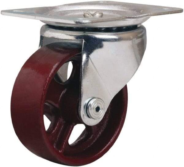 Hamilton - 4" Diam x 1-1/2" Wide x 5" OAH Top Plate Mount Swivel Caster - Cast Iron, 375 Lb Capacity, Plain Bore Bearing, 4 x 5-1/8" Plate - Eagle Tool & Supply