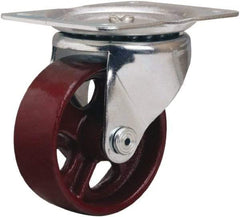 Hamilton - 4" Diam x 1-1/2" Wide x 5" OAH Top Plate Mount Swivel Caster - Cast Iron, 375 Lb Capacity, Plain Bore Bearing, 4 x 5-1/8" Plate - Eagle Tool & Supply
