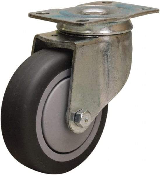 Hamilton - 4" Diam x 1-3/8" Wide x 5" OAH Top Plate Mount Swivel Caster - Rubber Mold on Polyolefin, 250 Lb Capacity, Precision Ball Bearing, 2-1/2 x 3-3/4" Plate - Eagle Tool & Supply