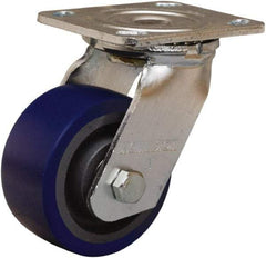 Hamilton - 4" Diam x 2" Wide x 5-5/8" OAH Top Plate Mount Swivel Caster - Polyurethane Mold onto Cast Iron Center, 600 Lb Capacity, Sealed Precision Ball Bearing, 4 x 4-1/2" Plate - Eagle Tool & Supply