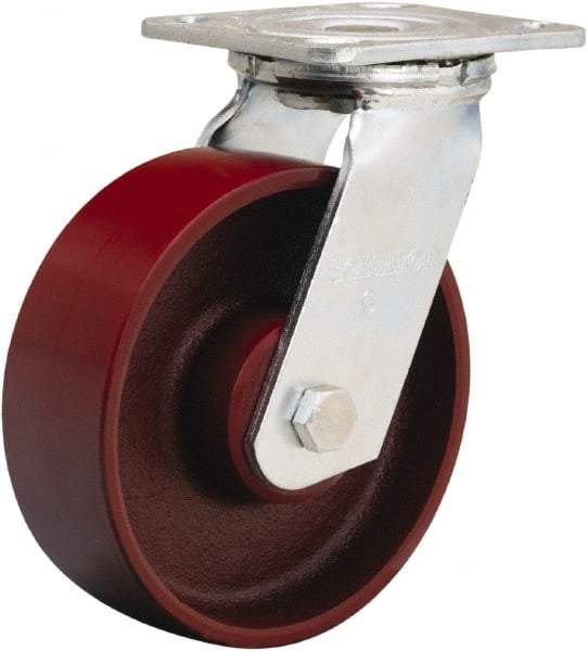 Hamilton - 6" Diam x 2" Wide x 7-1/2" OAH Top Plate Mount Swivel Caster - Cast Iron, 1,250 Lb Capacity, Precision Ball Bearing, 4 x 4-1/2" Plate - Eagle Tool & Supply